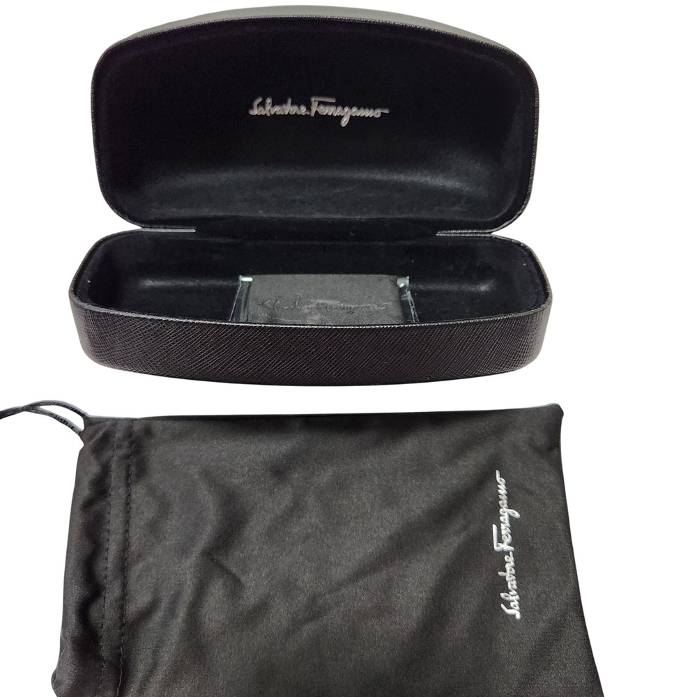 Salvatore Ferragamo Black Saffiano Eyeglass Case Set with Dust Bag & Cloth